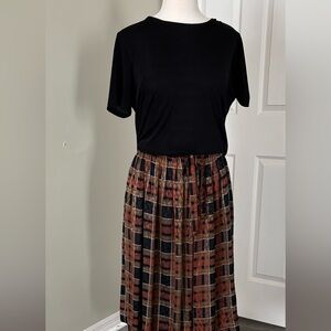Adolfo Silk Plaid Midi Skirt
